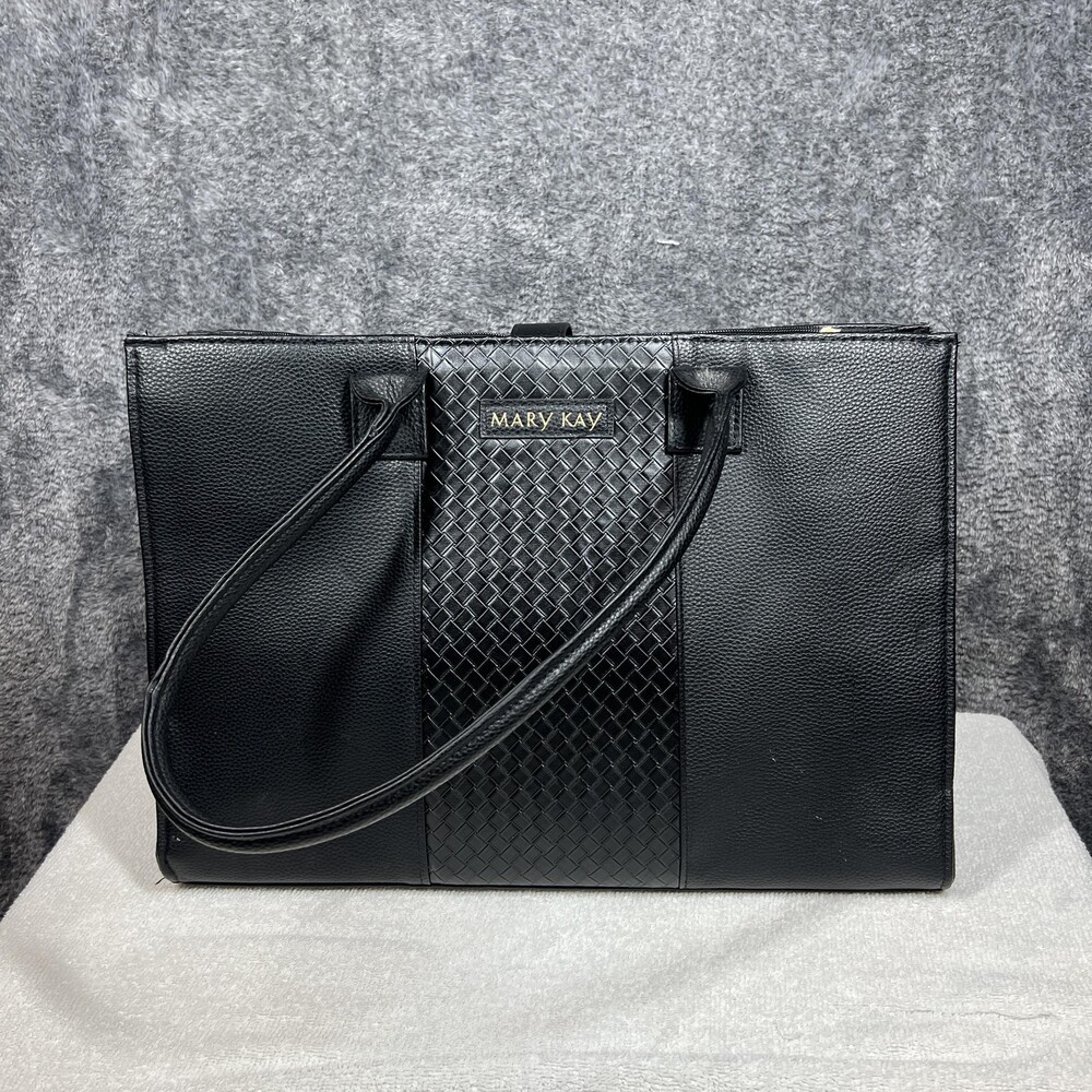 Mary Kay Tote Bag Womens Large Black Faux Leather Shoulder Work Purse Hearts
